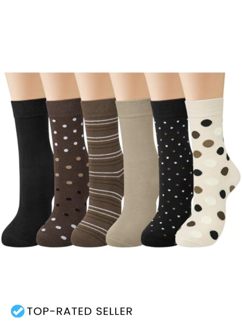 6 Pair Cotton Crew Socks for Women, Mid-Calf Dress Socks Cushioned Comfort
